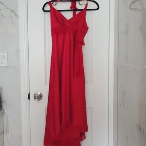 Le Château Red Formal Satin Halter Midi Dress
